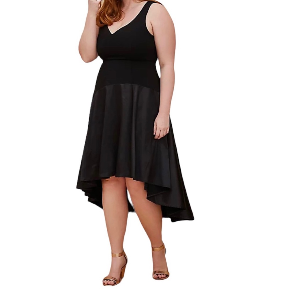 NWT Special Occasion Black Scuba Knit and Satin Hi-Lo Gown 20
